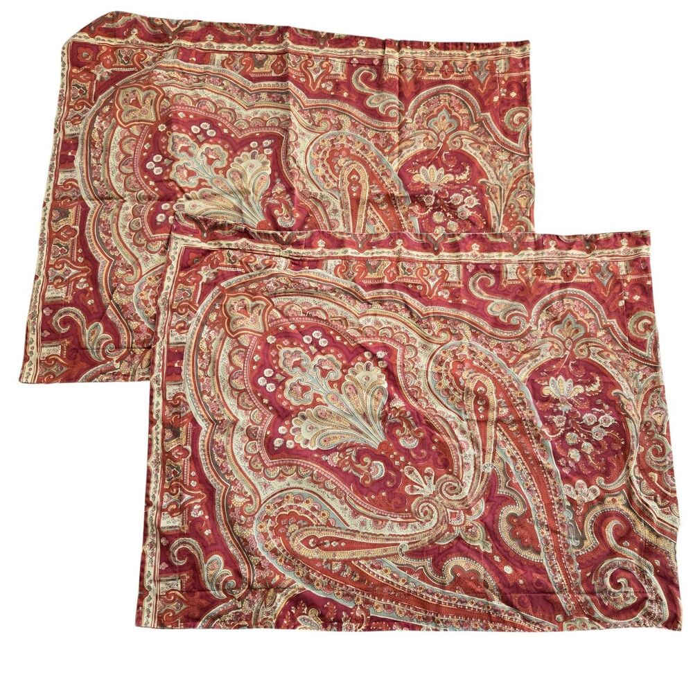 2 Pottery Barn Alice Paisley‎ Red Standard Pillow Shams Cotton Traditional Lux